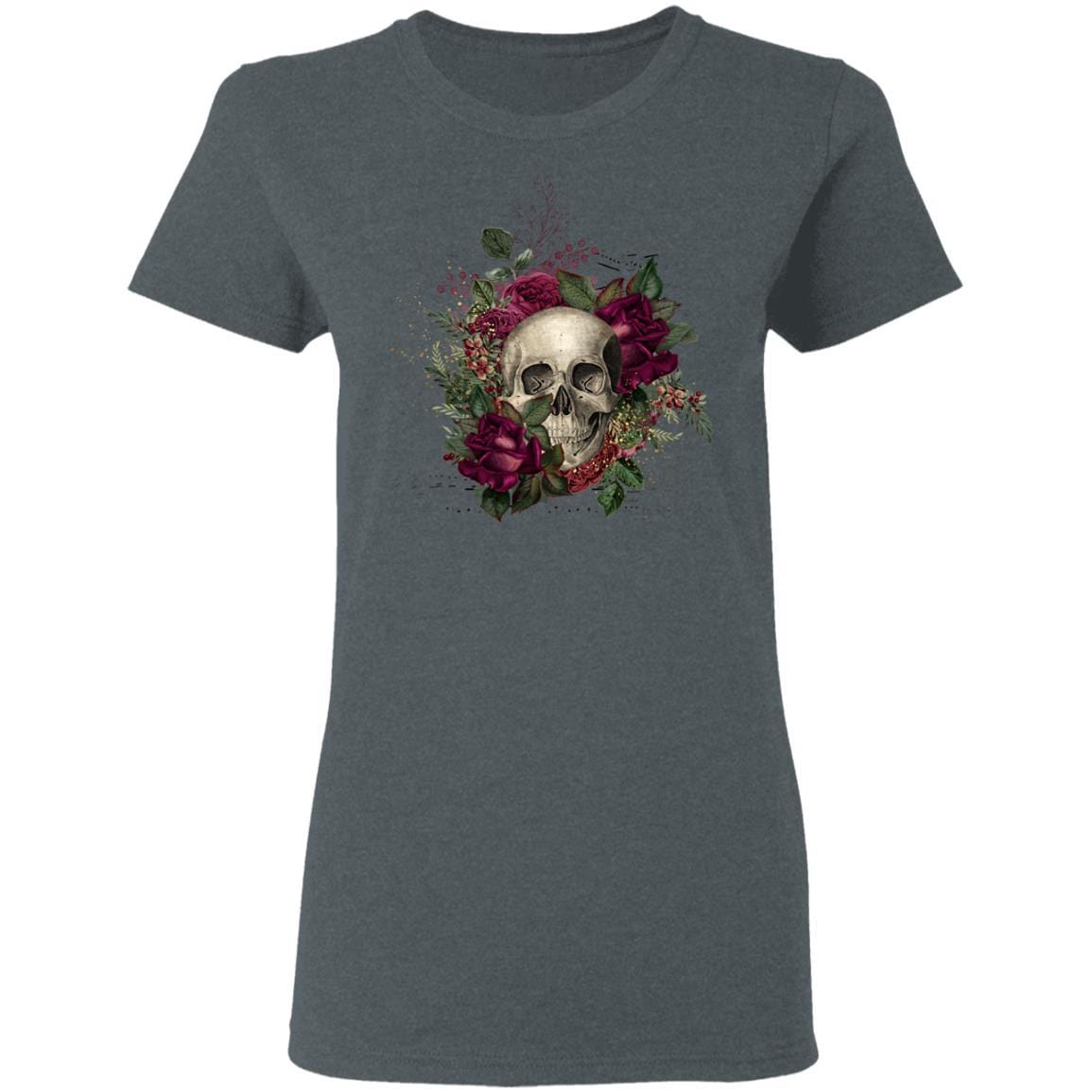 T-Shirts Dark Heather / S Winey Bitches Co Skull Design #2 Ladies' 5.3 oz. T-Shirt WineyBitchesCo