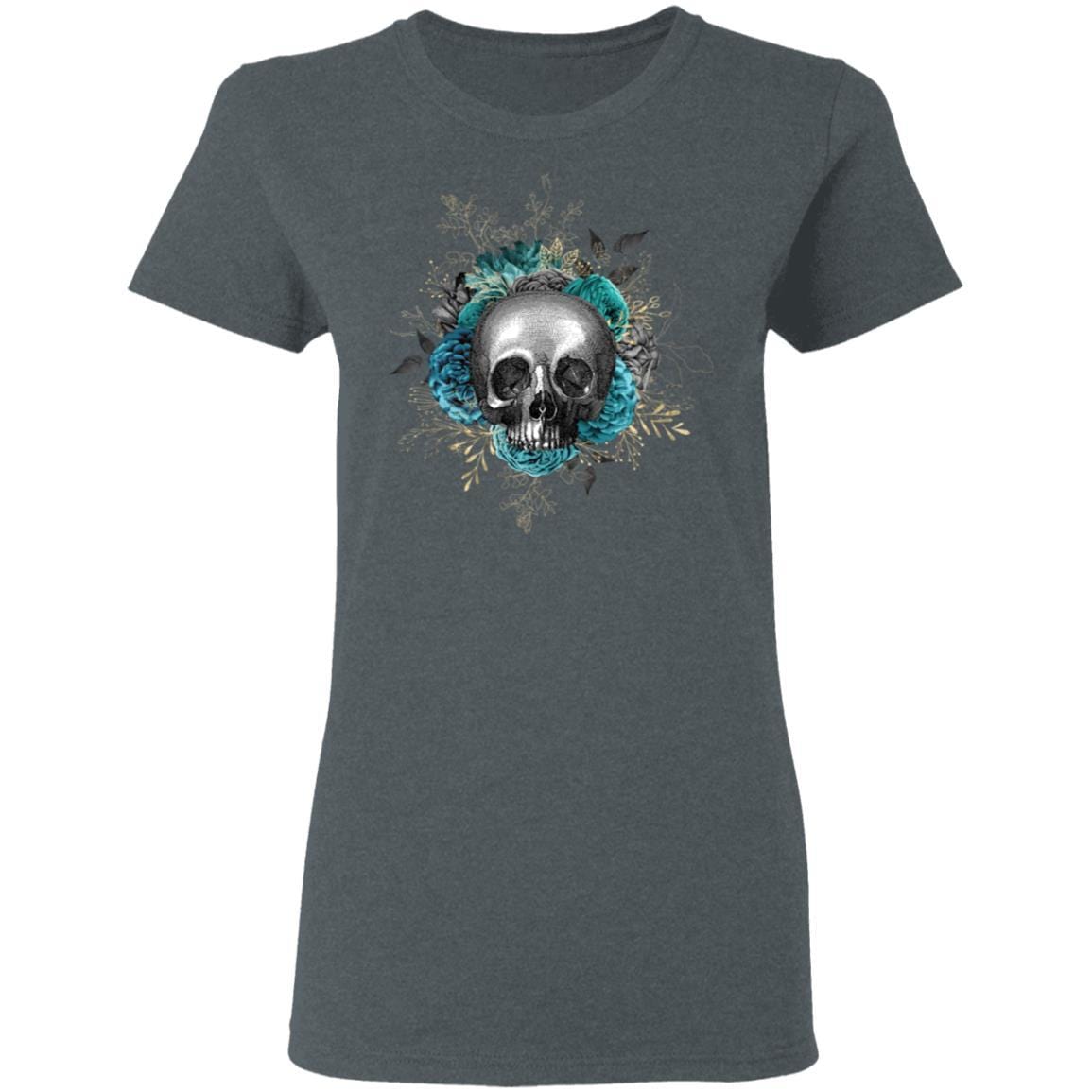 T-Shirts Dark Heather / S Winey Bitches Co Skull Design #3 Ladies' 5.3 oz. T-Shirt WineyBitchesCo