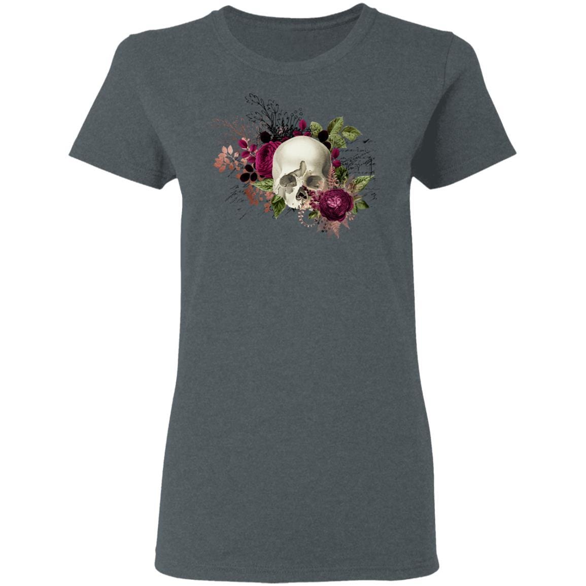 T-Shirts Dark Heather / S Winey Bitches Co Skull Design #6 Ladies' 5.3 oz. T-Shirt WineyBitchesCo