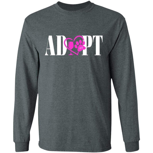 T-Shirts Dark Heather / S WineyBitches.Co “Adopt” LS Ultra Cotton T-Shirt-Pink Heart-White Lettering WineyBitchesCo