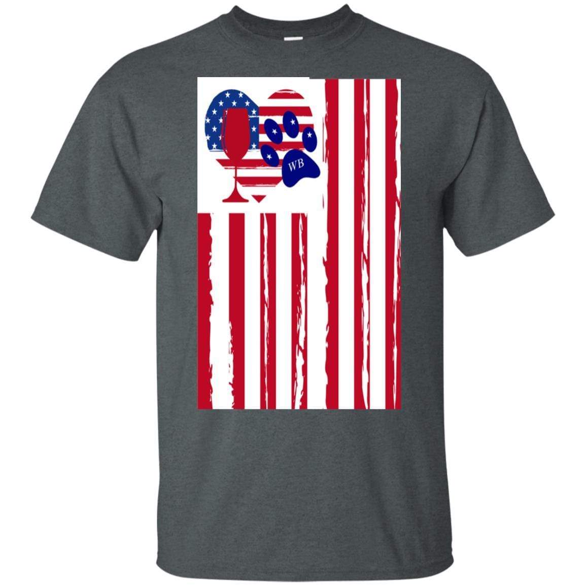 T-Shirts Dark Heather / S WineyBitches.Co American Flag Wine Paw Heart Ultra Cotton T-Shirt WineyBitchesCo
