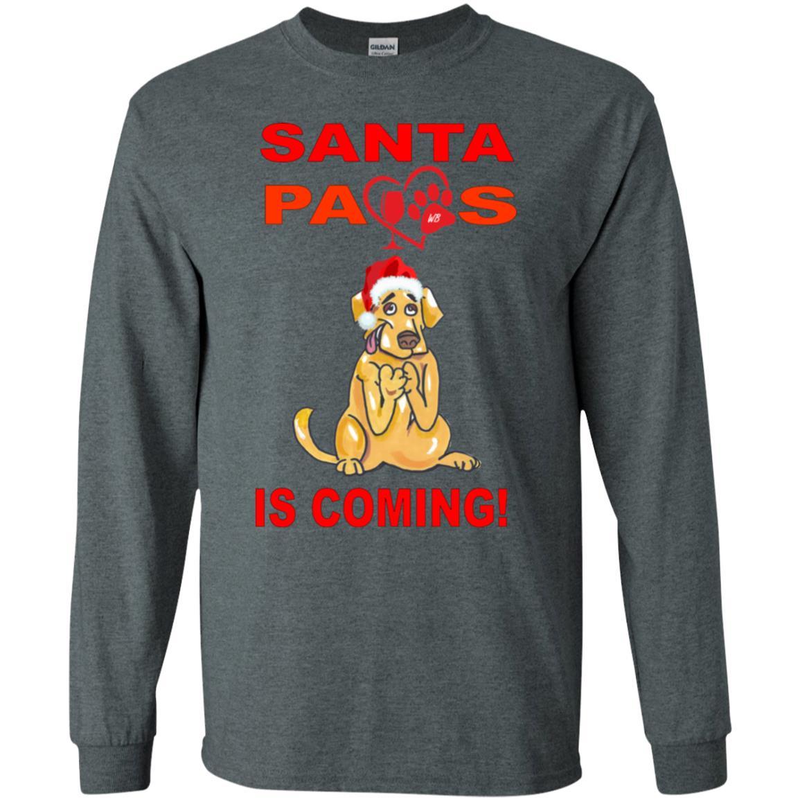 T-Shirts Dark Heather / S WineyBitches.co "Santa Paws Is Coming" LS Ultra Cotton T-Shirt WineyBitchesCo