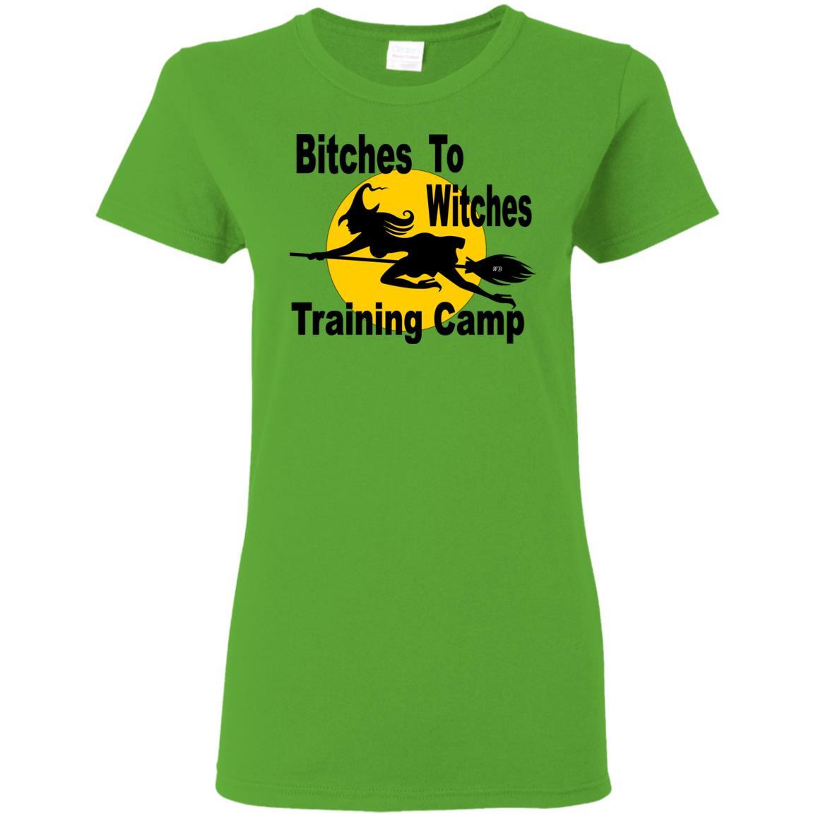 T-Shirts Electric Green / S WineyBitches.Co "Bitches To Witches Training Camp" Halloween Ladies' 5.3 oz. T-Shirt WineyBitchesCo