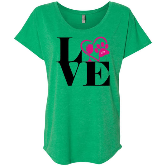 T-Shirts Envy / X-Small WineyBitches.Co "Love Paw 2" Ladies' Triblend Dolman Sleeve WineyBitchesCo