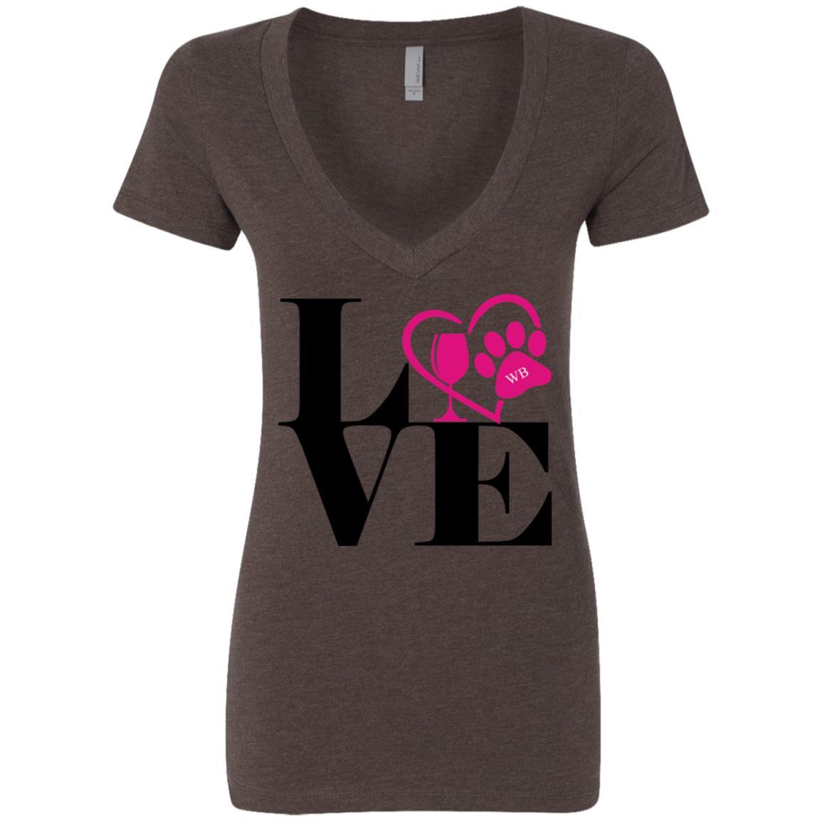 T-Shirts Espresso / S WineyBitches.Co "Love Paw 2" Ladies' Deep V-Neck T-Shirt WineyBitchesCo