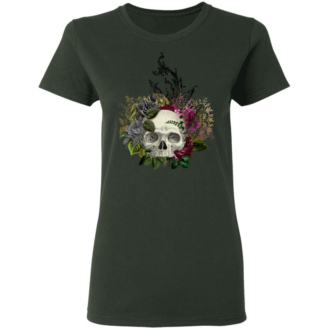 T-Shirts Forest Green / S Winey Bitches Co Skull Design #1 Ladies' 5.3 oz. T-Shirt WineyBitchesCo
