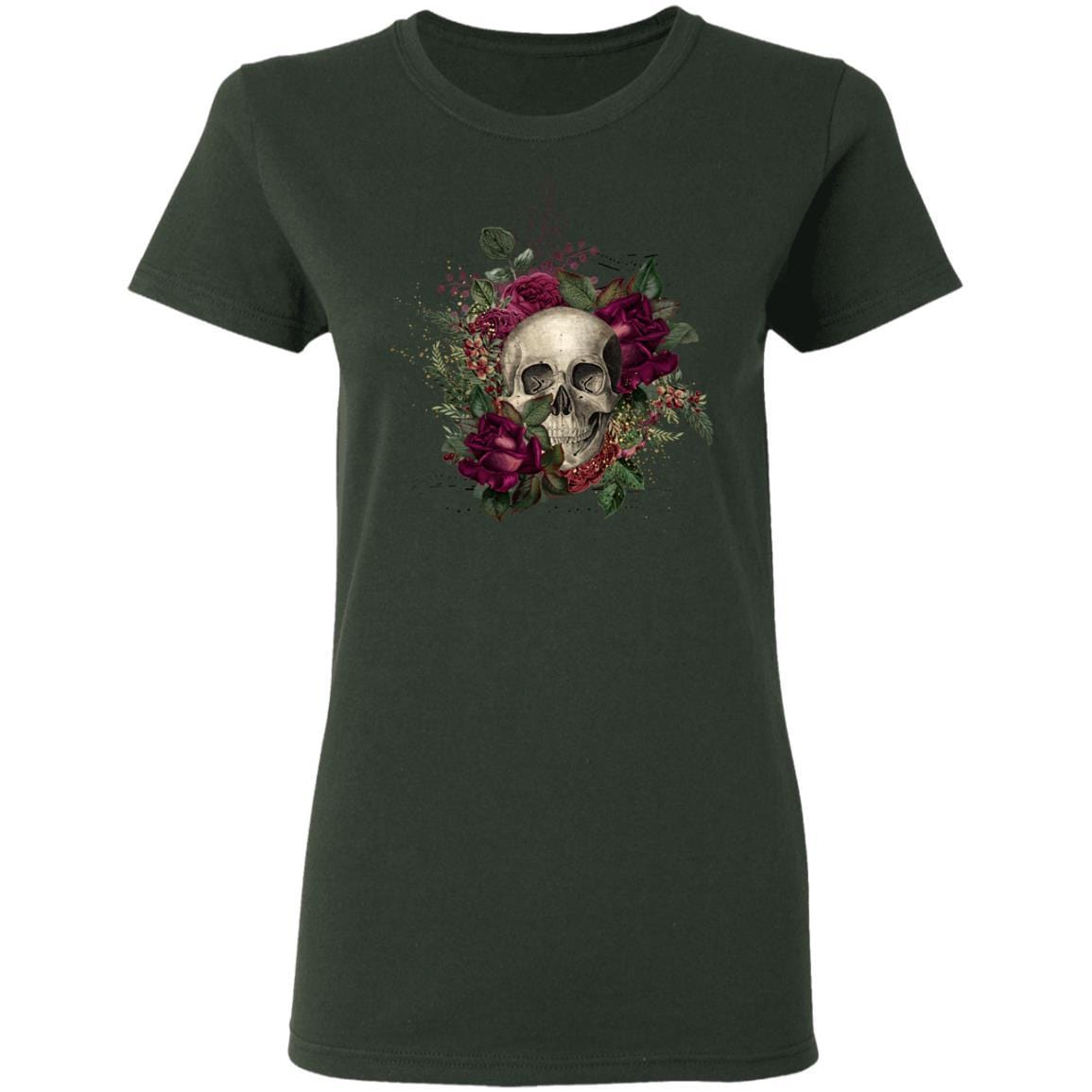 T-Shirts Forest Green / S Winey Bitches Co Skull Design #2 Ladies' 5.3 oz. T-Shirt WineyBitchesCo
