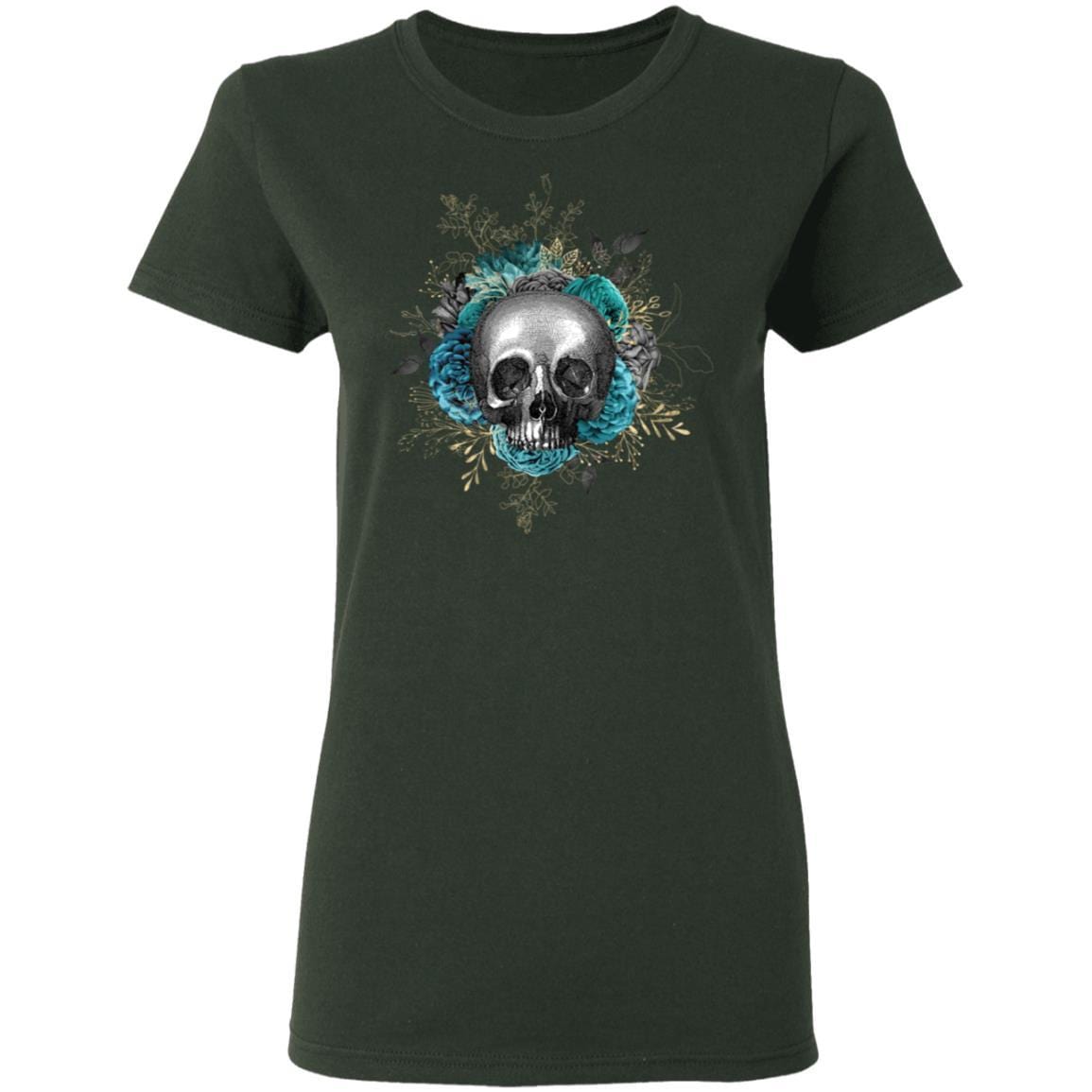 T-Shirts Forest Green / S Winey Bitches Co Skull Design #3 Ladies' 5.3 oz. T-Shirt WineyBitchesCo