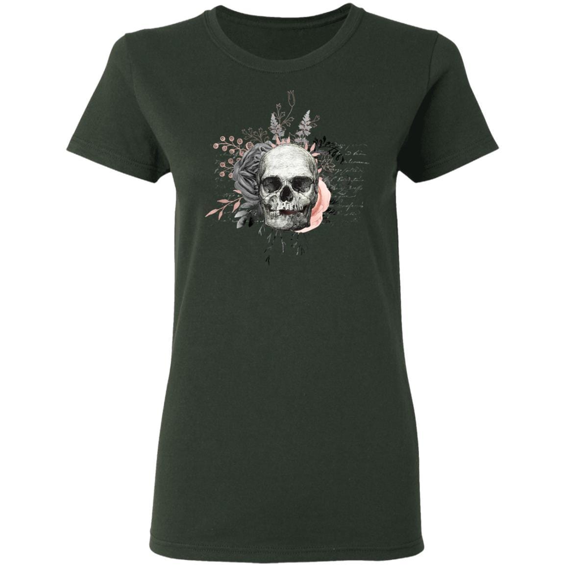 T-Shirts Forest Green / S Winey Bitches Co Skull Design # 3 Ladies' 5.3 oz. T-Shirt WineyBitchesCo