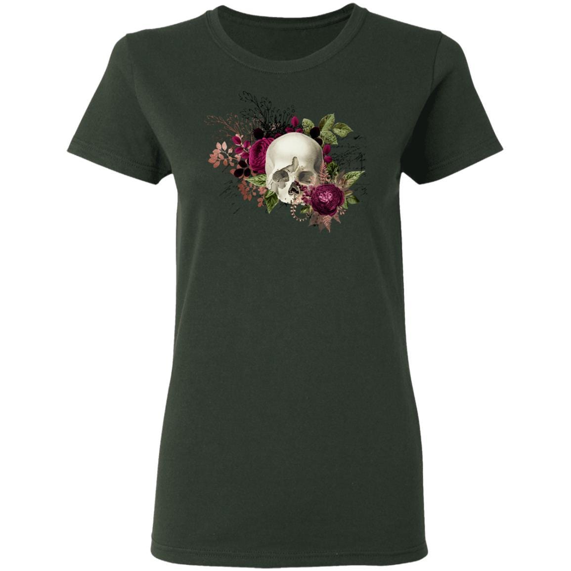 T-Shirts Forest Green / S Winey Bitches Co Skull Design #6 Ladies' 5.3 oz. T-Shirt WineyBitchesCo
