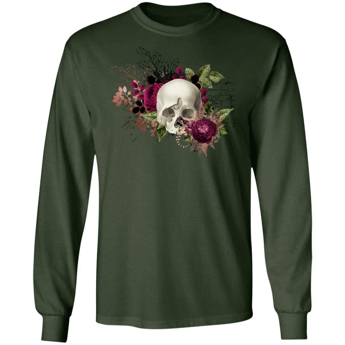 T-Shirts Forest Green / S Winey Bitches Co Skull Design #6 LS Ultra Cotton T-Shirt WineyBitchesCo