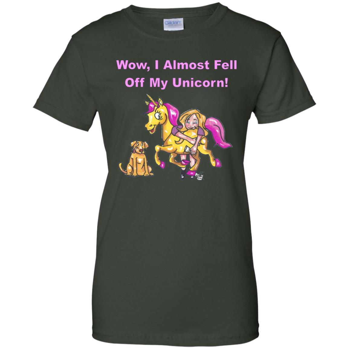 T-Shirts Forest Green / X-Small WineyBitches.co "Wow I Almost Fell Off My Unicorn Ladies' 100% Cotton T-Shirt WineyBitchesCo
