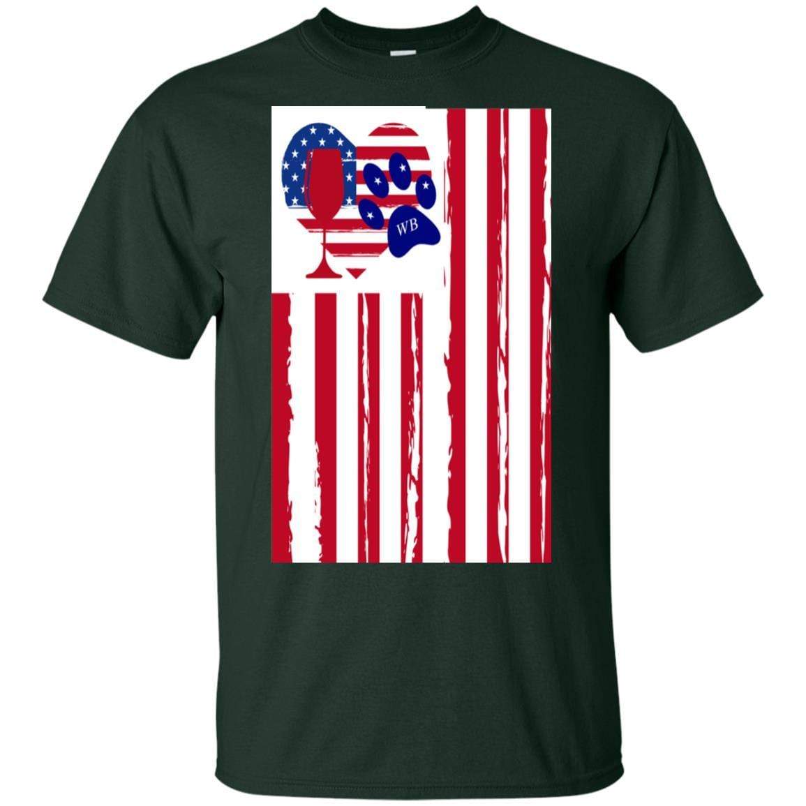 T-Shirts Forest / S WineyBitches.Co American Flag Wine Paw Heart Ultra Cotton T-Shirt WineyBitchesCo