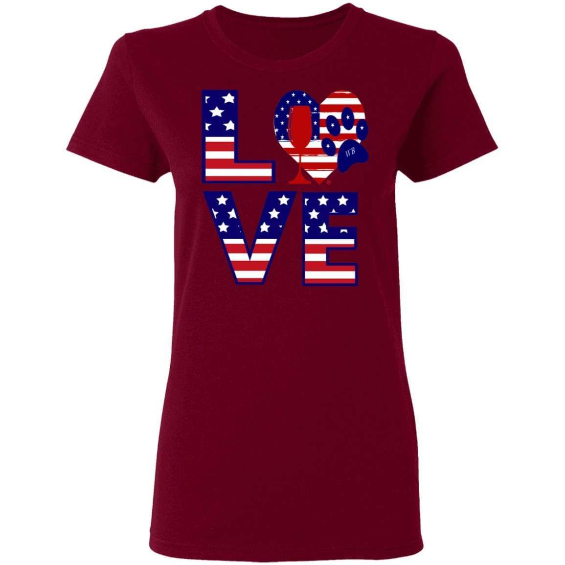 T-Shirts Garnet / S Winey Bitches Co "American Love Paw"  Ladies' 5.3 oz. T-Shirt WineyBitchesCo