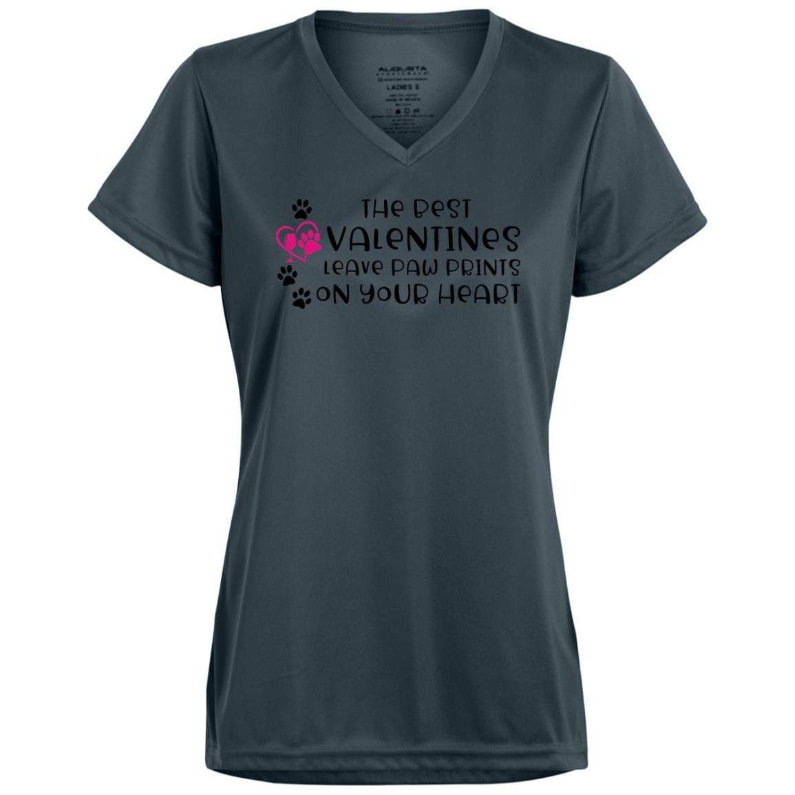 T-Shirts Graphite / X-Small Winey Bitches Co "The Best Valentines Leave Paw Prints On Your Heart" Ladies' Wicking T-Shirt WineyBitchesCo