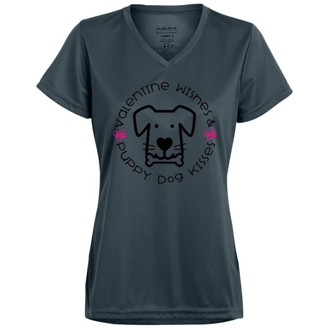 T-Shirts Graphite / X-Small Winey Bitches Co 'Valentine Wishes and Puppy Dog Kisses" (Dog) Ladies' Wicking T-Shirt WineyBitchesCo