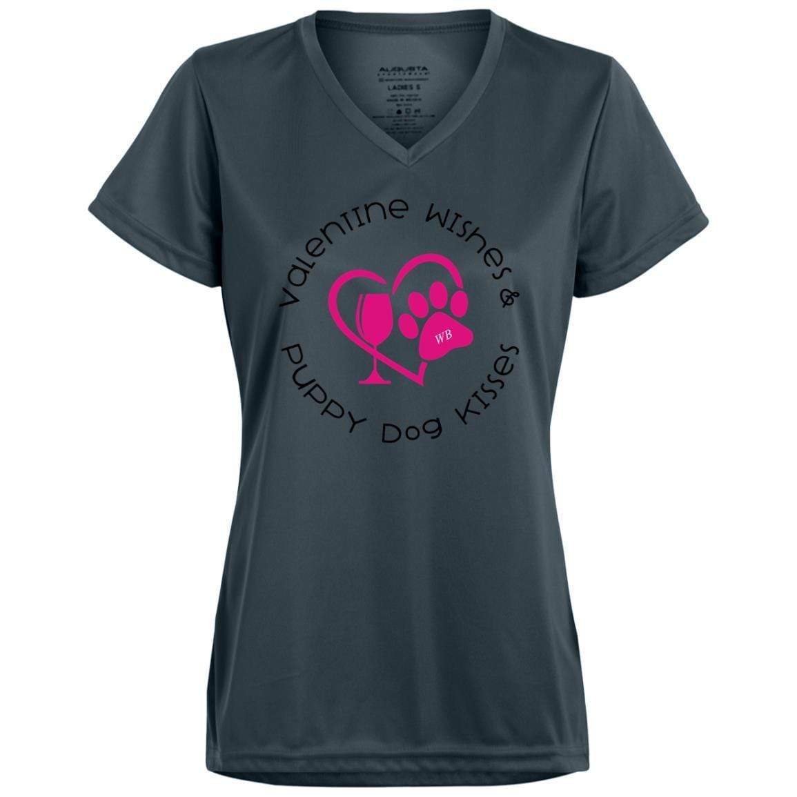 T-Shirts Graphite / X-Small Winey Bitches Co 'Valentine Wishes and Puppy Dog Kisses" (Heart) Ladies' Wicking T-Shirt WineyBitchesCo