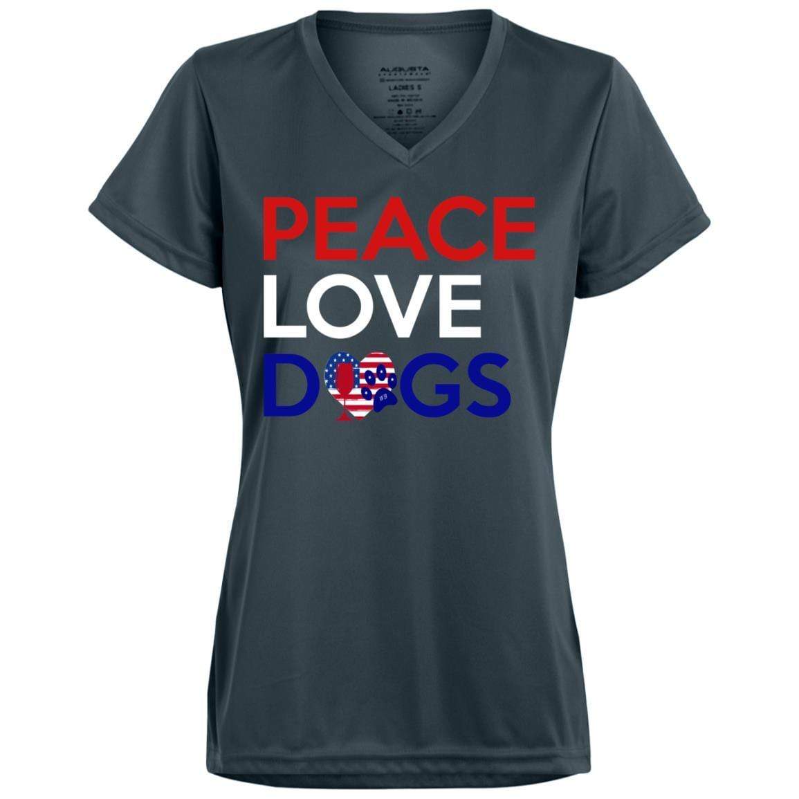 T-Shirts Graphite / X-Small WineyBitches.Co Peace Love Dogs Ladies' Wicking T-Shirt WineyBitchesCo