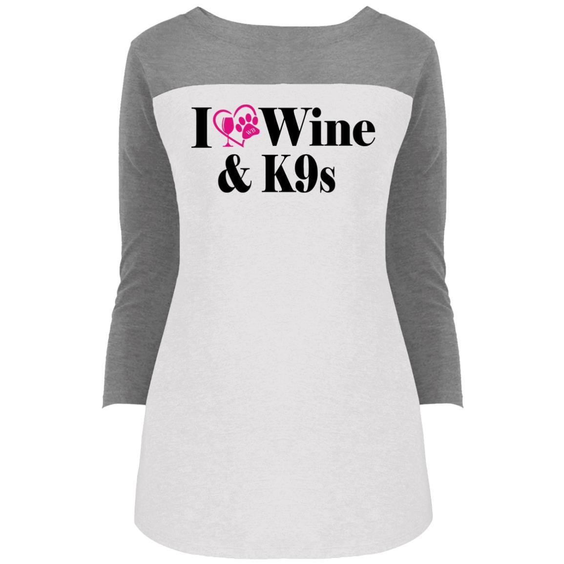T-Shirts Grey Frost/White / X-Small WineyBitches.Co "I Love Wine and K9s" Juniors' Rally 3/4 Sleeve T-Shirt WineyBitchesCo
