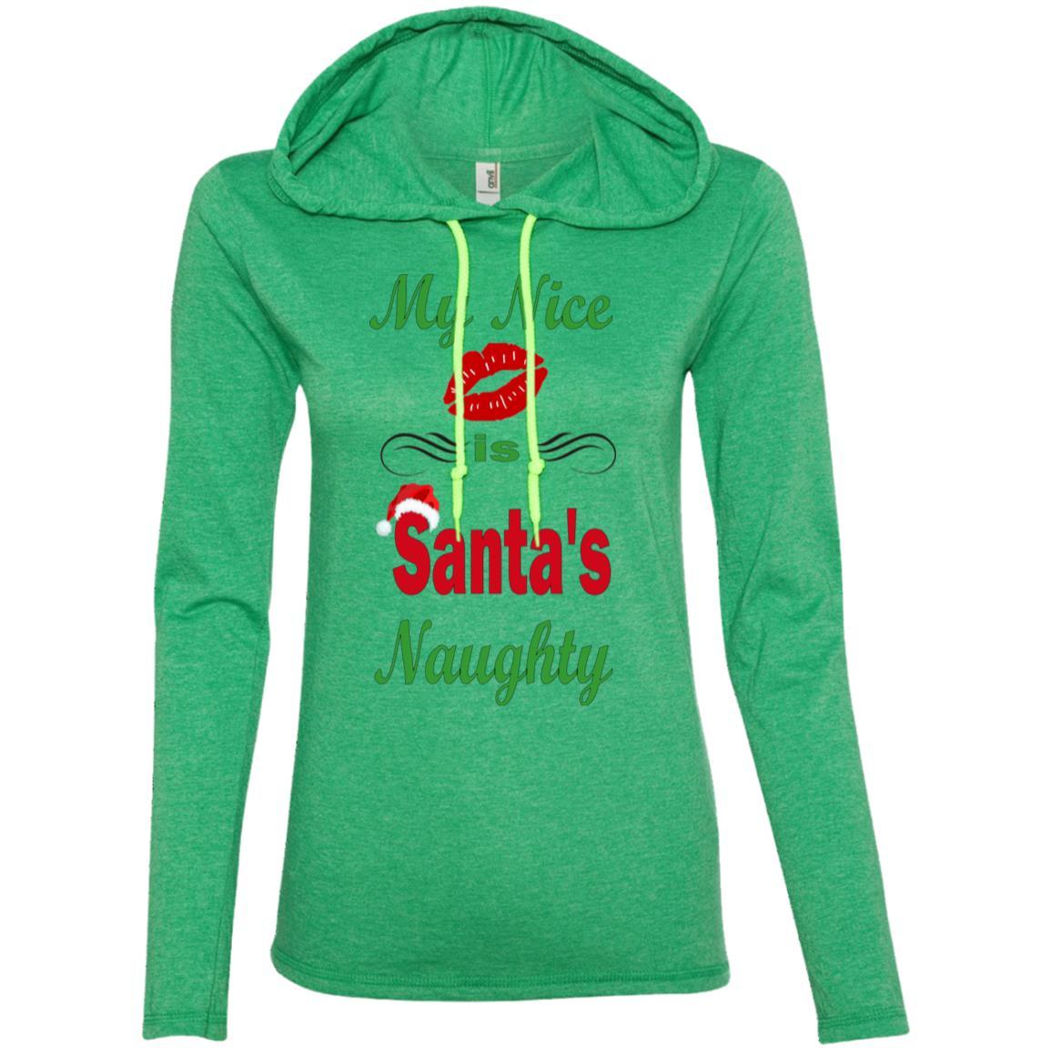T-Shirts Heather Green/Neon Yellow / S WineyBitches.co My Nice Is Santa's Naughty Ladies' LS T-Shirt Hoodie WineyBitchesCo