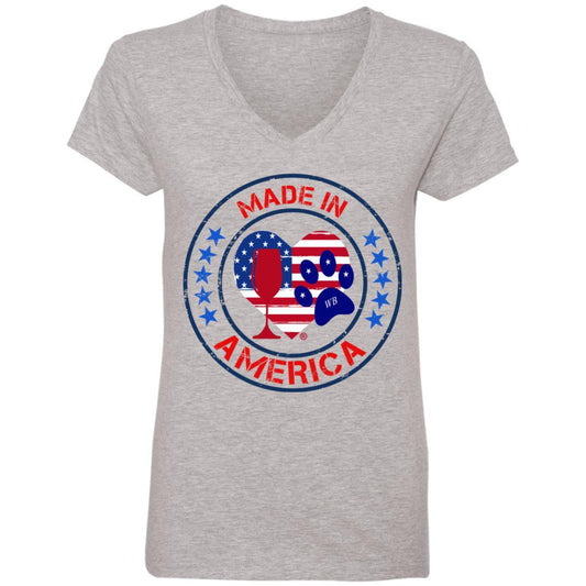 T-Shirts Heather Grey / S Winey Bitches Co "Made In America" Ladies' V-Neck T-Shirt WineyBitchesCo