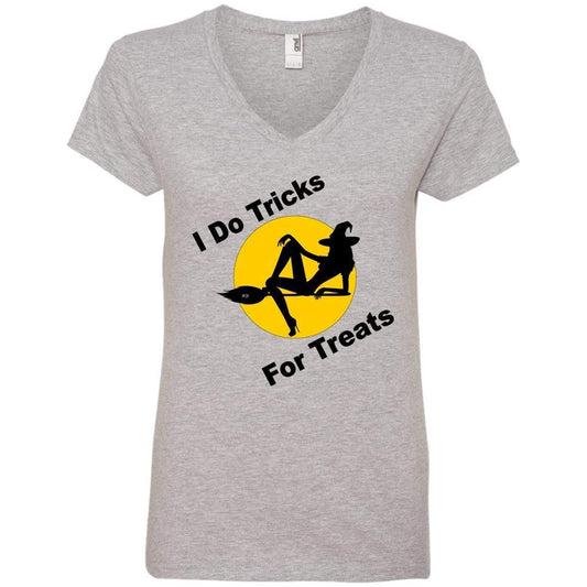 T-Shirts Heather Grey / S WineyBitches.Co "I Do Tricks For Treats" Ladies' V-Neck T-Shirt WineyBitchesCo
