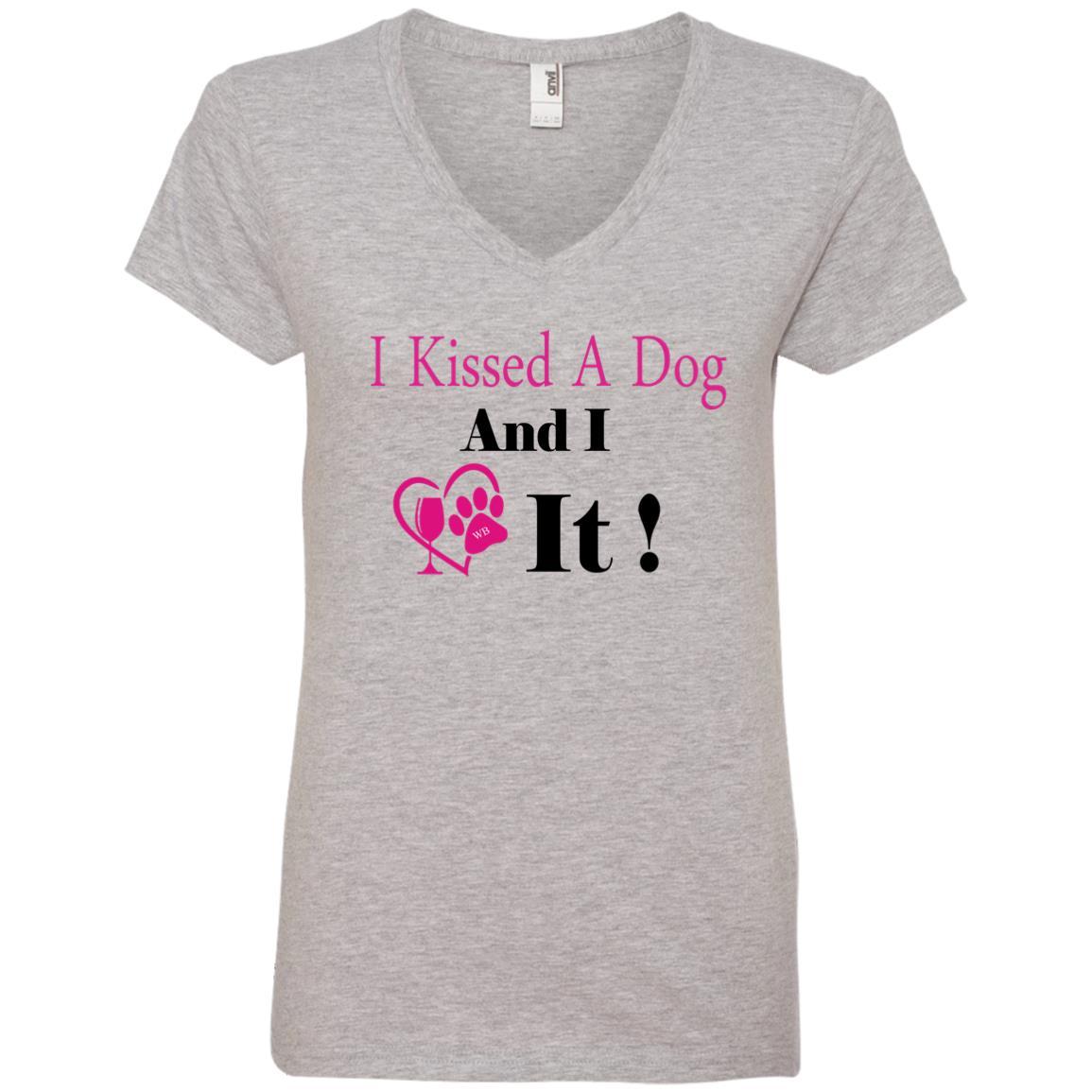 T-Shirts Heather Grey / S WineyBitches.co "I Kissed A Dog And I Loved It:" Ladies' V-Neck T-Shirt WineyBitchesCo