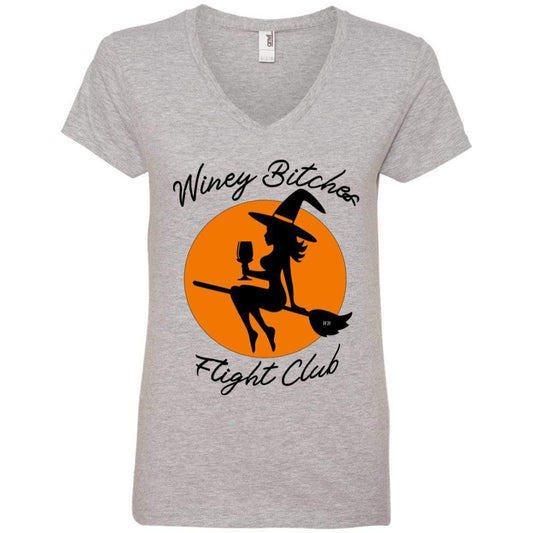 T-Shirts Heather Grey / S WineyBitches.Co "Winey Bitches Flight Club" Ladies' V-Neck T-Shirt WineyBitchesCo