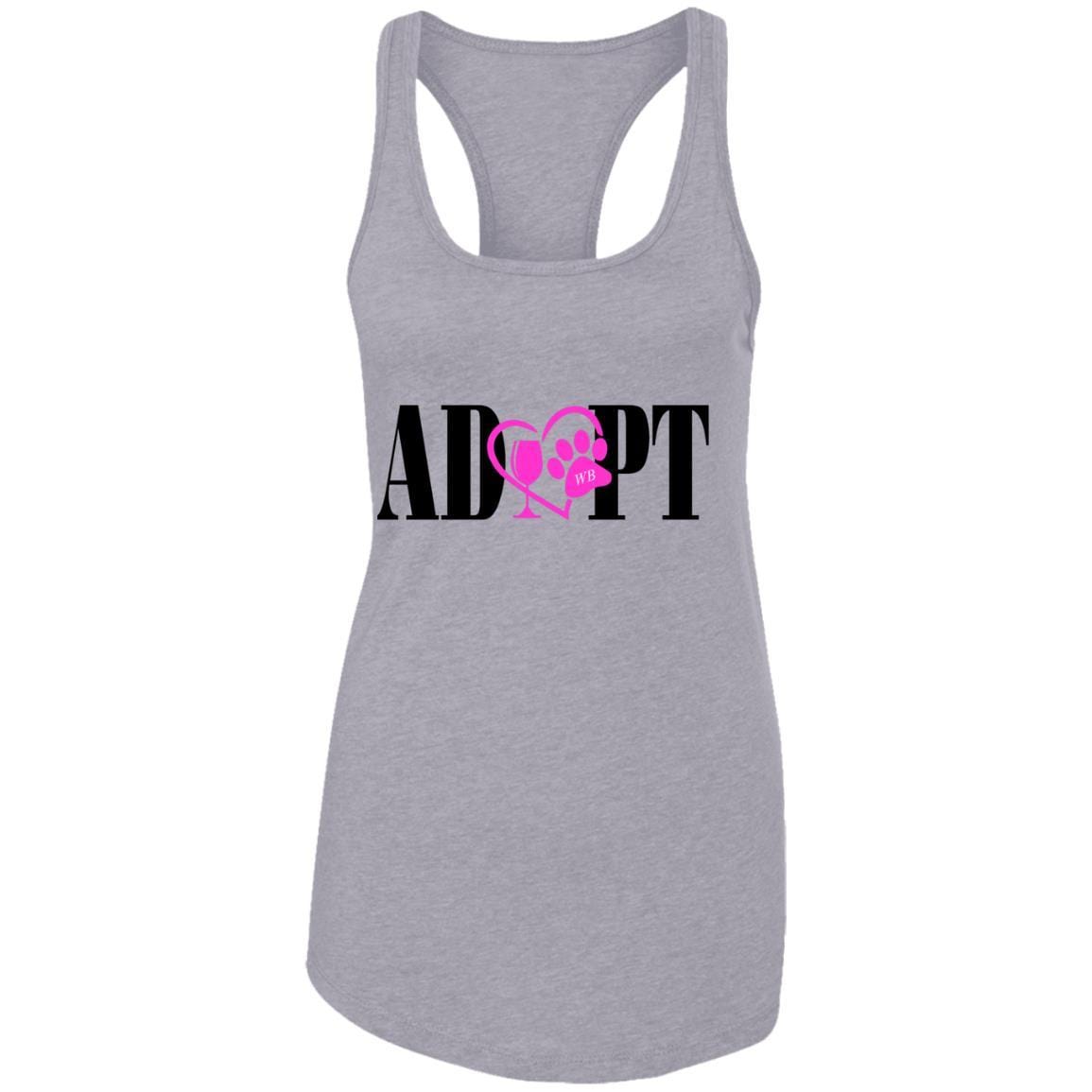T-Shirts Heather Grey / X-Small WineyBitches.Co “Adopt” Ladies Ideal Racerback Tank- Pink Heart- Blk Lettering WineyBitchesCo