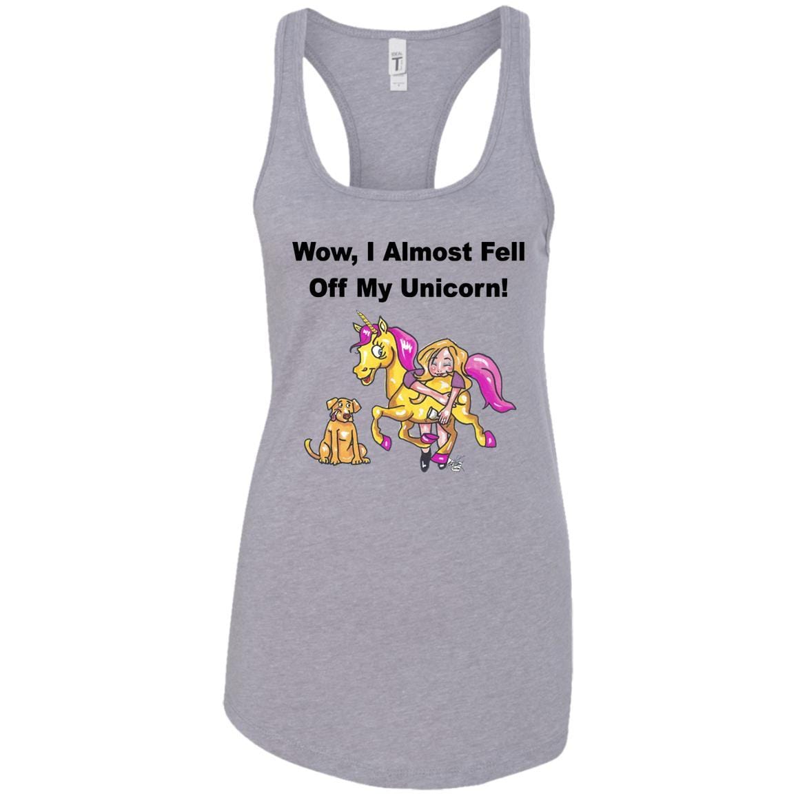 T-Shirts Heather Grey / X-Small WineyBitches.co "Wow, I Almost Fell Off My Unicorn" Ladies Ideal Racerback Tank- BLK Lettering WineyBitchesCo