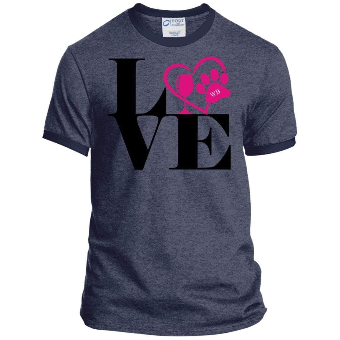 T-Shirts Heather Navy/Navy / S WineyBitches.Co "Love Paw 2"  Port & Co. Ringer Tee WineyBitchesCo
