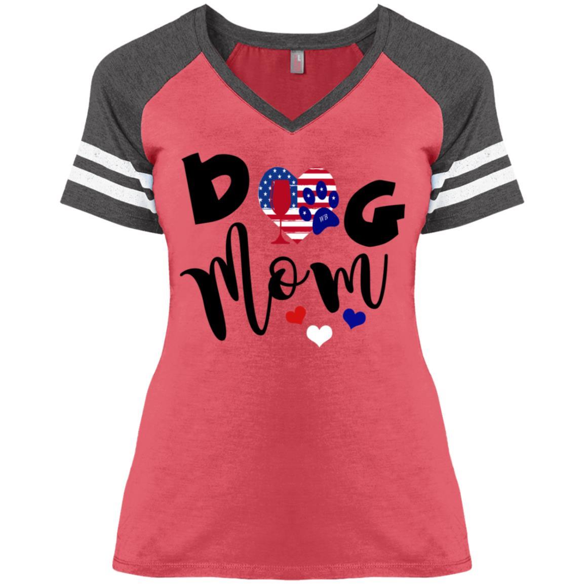 T-Shirts Heather Red/Heathered Charcoal / X-Small WineyBitches.Co Dog Mom Ladies' Game V-Neck T-Shirt WineyBitchesCo