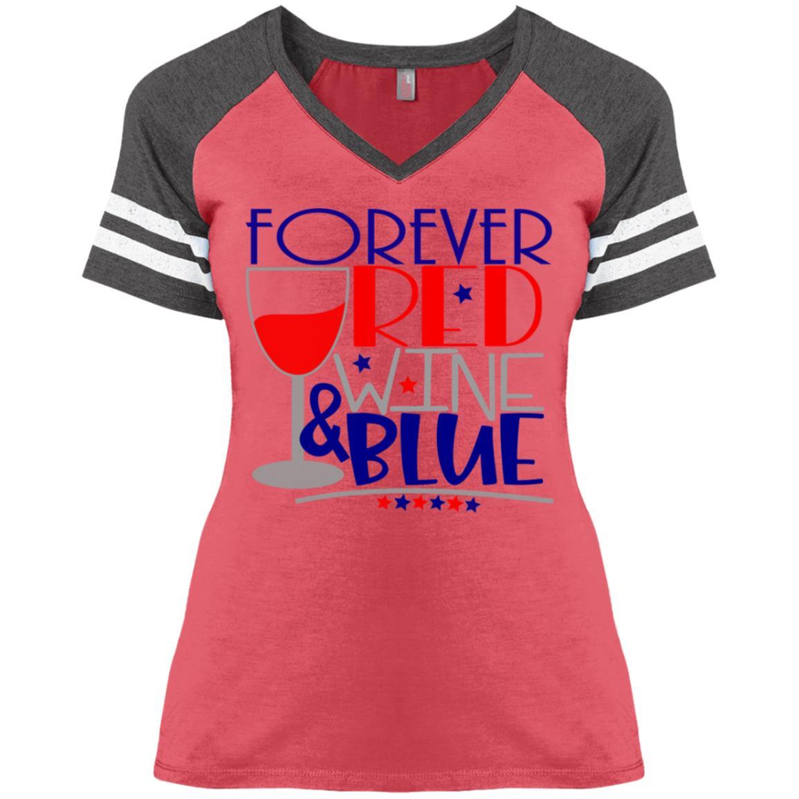 T-Shirts Heather Red/Heathered Charcoal / X-Small WineyBitches.Co Forever Red Wine & Blue Ladies' Game V-Neck T-Shirt WineyBitchesCo