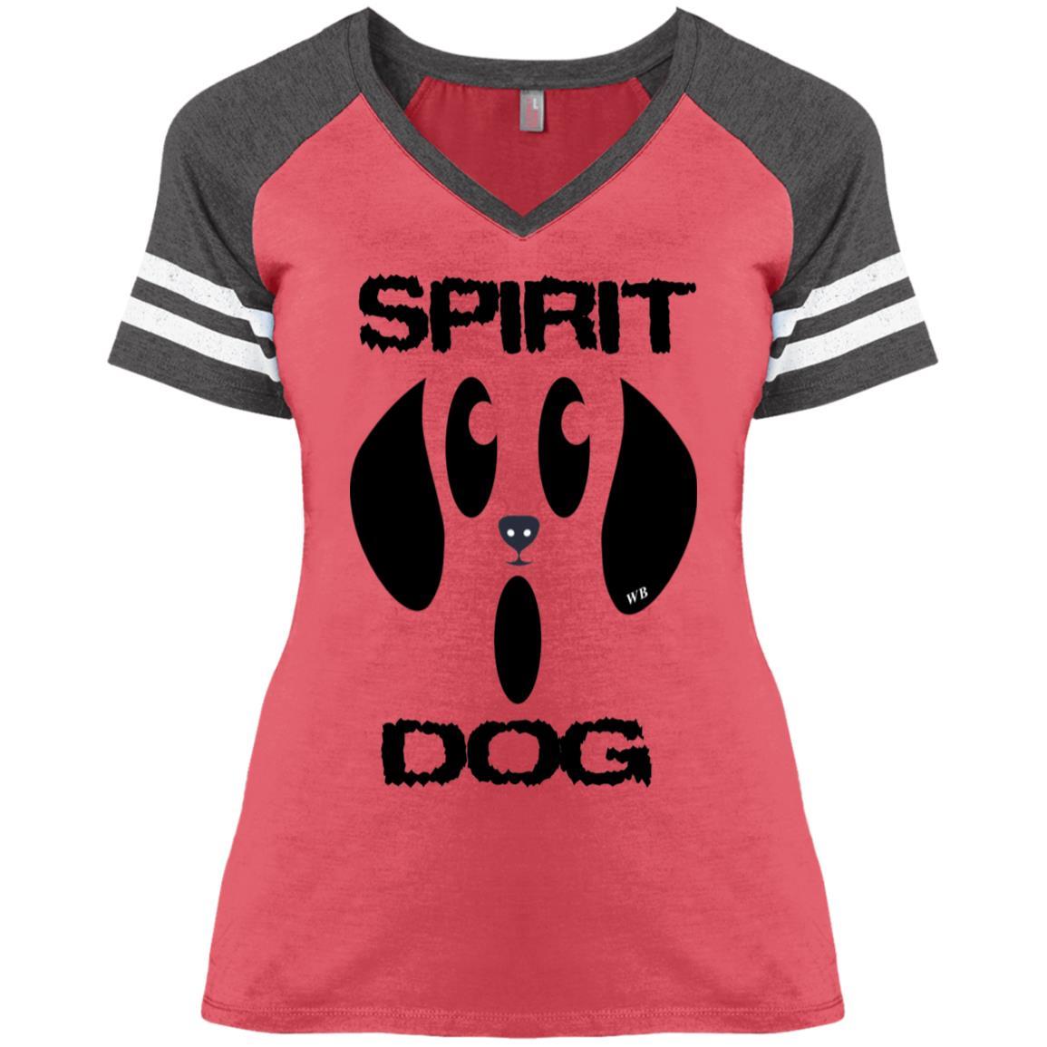 T-Shirts Heather Red/Heathered Charcoal / X-Small WineyBitches.Co "Spirit Dog" Halloween Ladies' Game V-Neck T-Shirt WineyBitchesCo
