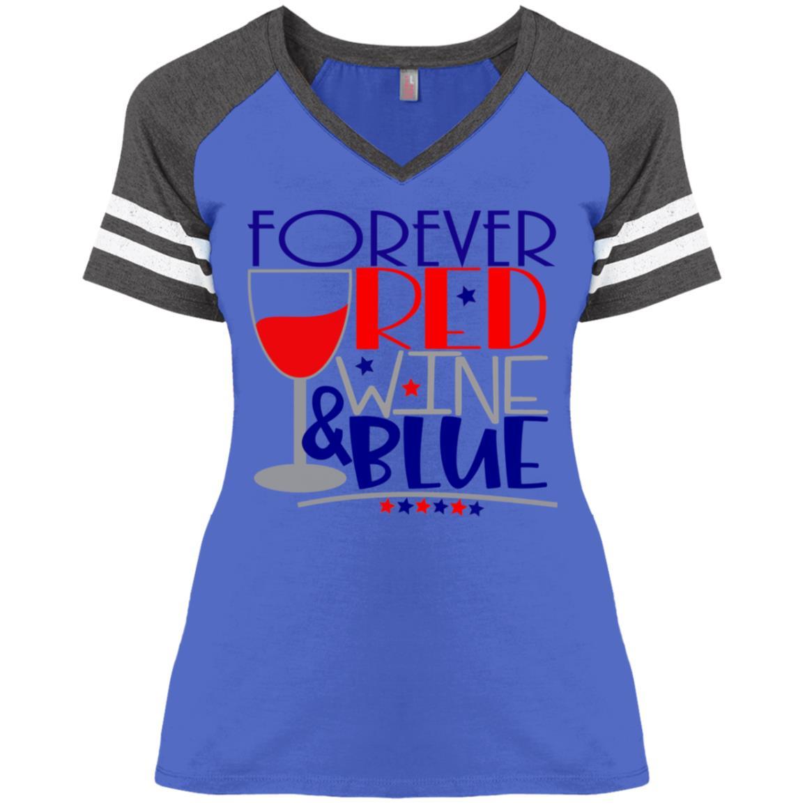 T-Shirts Heather Royal/Heathered Charcoal / X-Small WineyBitches.Co Forever Red Wine & Blue Ladies' Game V-Neck T-Shirt WineyBitchesCo