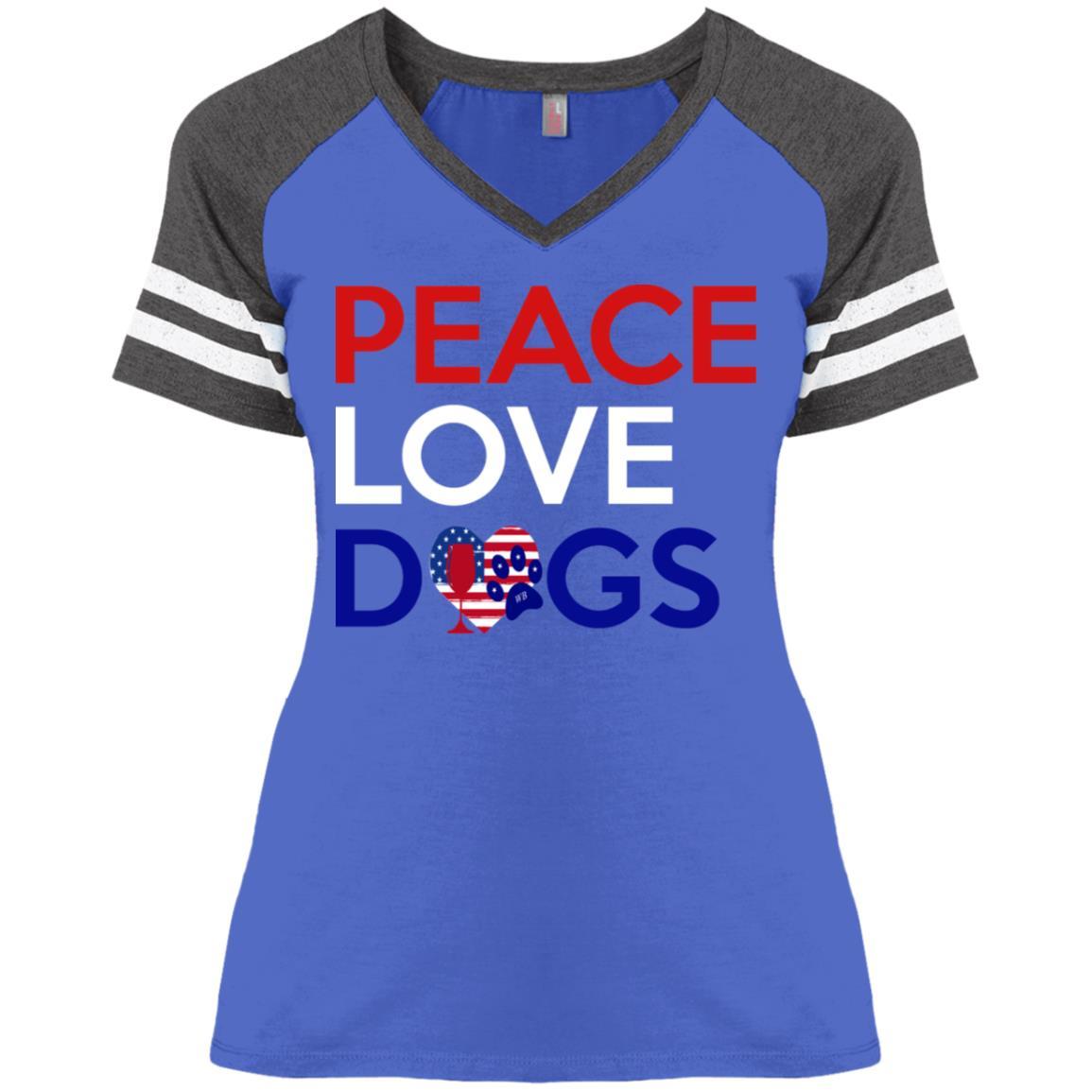 T-Shirts Heather Royal/Heathered Charcoal / X-Small WineyBitches.Co Peace Love Dogs Ladies' Game V-Neck T-Shirt WineyBitchesCo