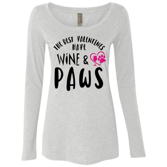 T-Shirts Heather White / S Winey Bitches Co "The Best Valentines Have Wine And Paws" Ladies' Triblend LS Scoop WineyBitchesCo