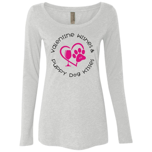 T-Shirts Heather White / S Winey Bitches Co 'Valentine Wishes and Puppy Dog Kisses" (Heart) Ladies' Triblend LS Scoop WineyBitchesCo