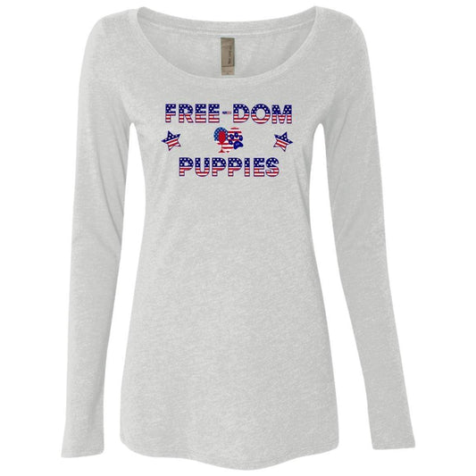 T-Shirts Heather White / S WineyBitches.Co Free-Dom Puppies Ladies' Triblend LS Scoop WineyBitchesCo