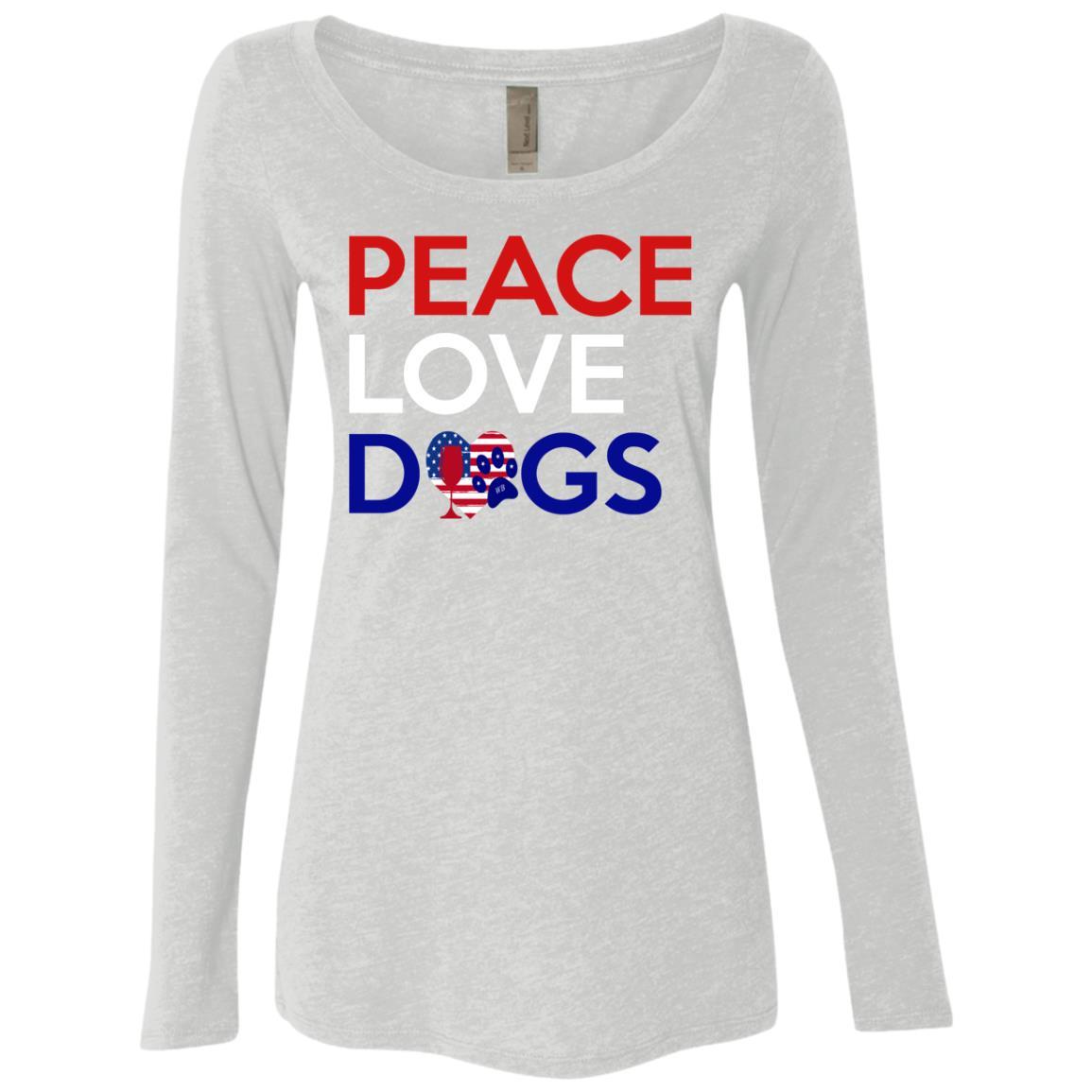 T-Shirts Heather White / S WineyBitches.Co Peace Love Dogs Ladies' Triblend LS Scoop WineyBitchesCo