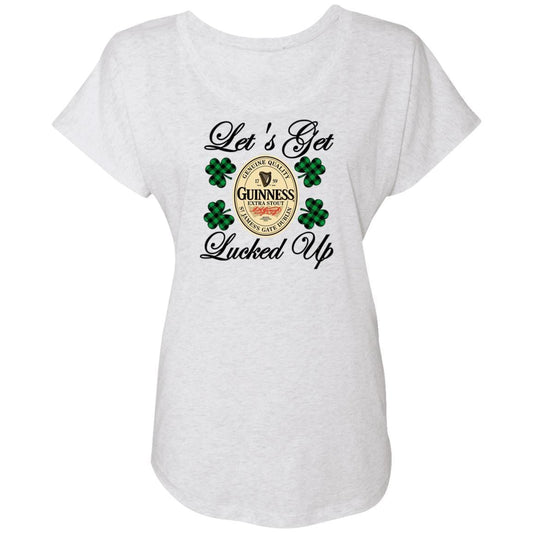 T-Shirts Heather White / X-Small Winey Bitches Co Ladies'  "Let's Get Lucked Up" Guinness Triblend Dolman Sleeve WineyBitchesCo