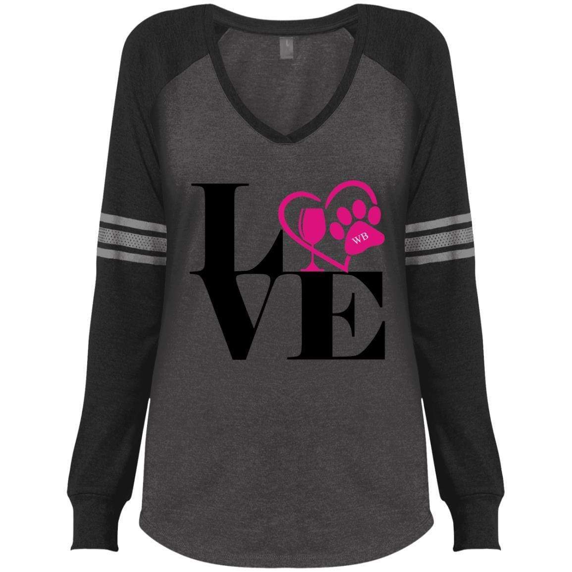 T-Shirts Heathered Charcoal/Black / X-Small WineyBitches.Co "Love Paw 2" Ladies' Game LS V-Neck T-Shirt WineyBitchesCo