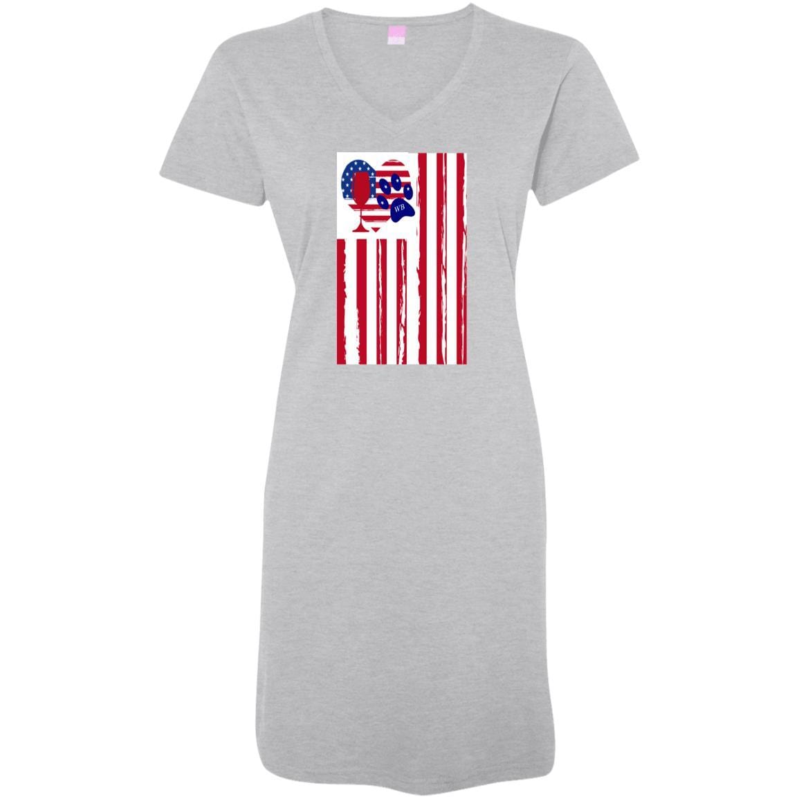 T-Shirts Heathered Grey / S/M WineyBitches.Co American Flag Wine Paw Heart Ladies' V-Neck Fine Jersey Beach Pool Cover-Up WineyBitchesCo