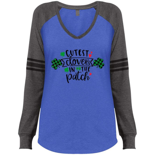 T-Shirts Heathered True Royal/Heathered Charcoal / X-Small Winey Bitches Co Ladies' Game LS V-Neck T-Shirt WineyBitchesCo