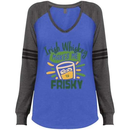 T-Shirts Heathered True Royal/Heathered Charcoal / X-Small Winey Bitches Co Ladies' Game LS V-Neck T-Shirt WineyBitchesCo
