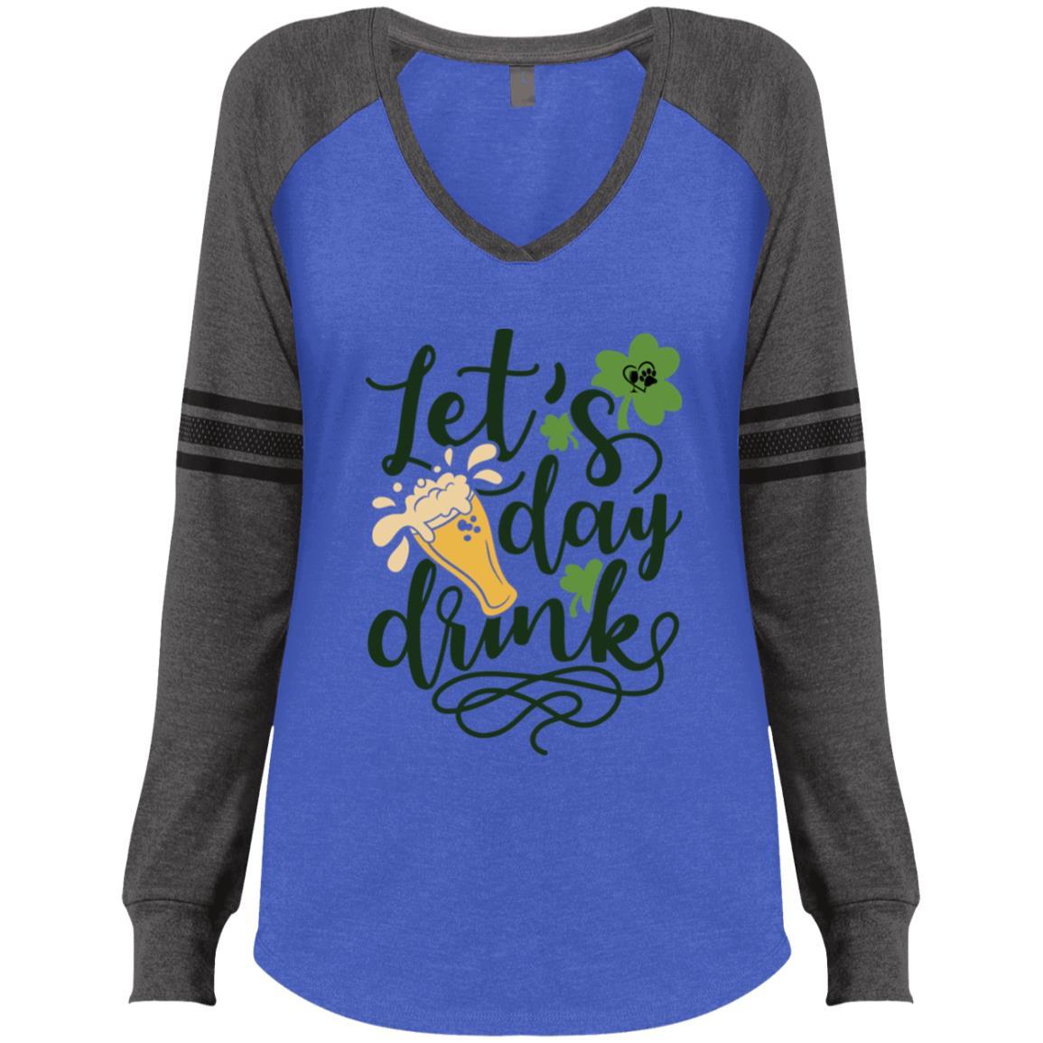 T-Shirts Heathered True Royal/Heathered Charcoal / X-Small Winey Bitches Co Ladies' Game LS V-Neck T-Shirt WineyBitchesCo