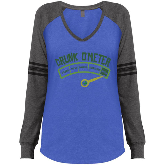 T-Shirts Heathered True Royal/Heathered Charcoal / X-Small Winey Bitches Co Ladies' Game LS V-Neck T-Shirt WineyBitchesCo
