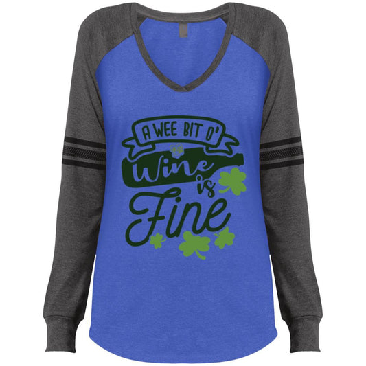 T-Shirts Heathered True Royal/Heathered Charcoal / X-Small Winey Bitches Co Ladies' Game LS V-Neck T-Shirt WineyBitchesCo