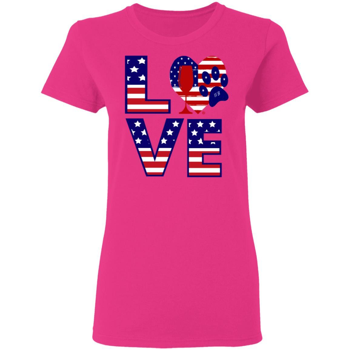 T-Shirts Heliconia / S Winey Bitches Co "American Love Paw"  Ladies' 5.3 oz. T-Shirt WineyBitchesCo