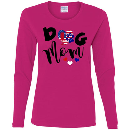 T-Shirts Heliconia / S WineyBitches.Co American Dog Mom Ladies' Cotton LS T-Shirt WineyBitchesCo